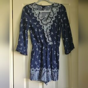 Navy Blue Paisley Romper